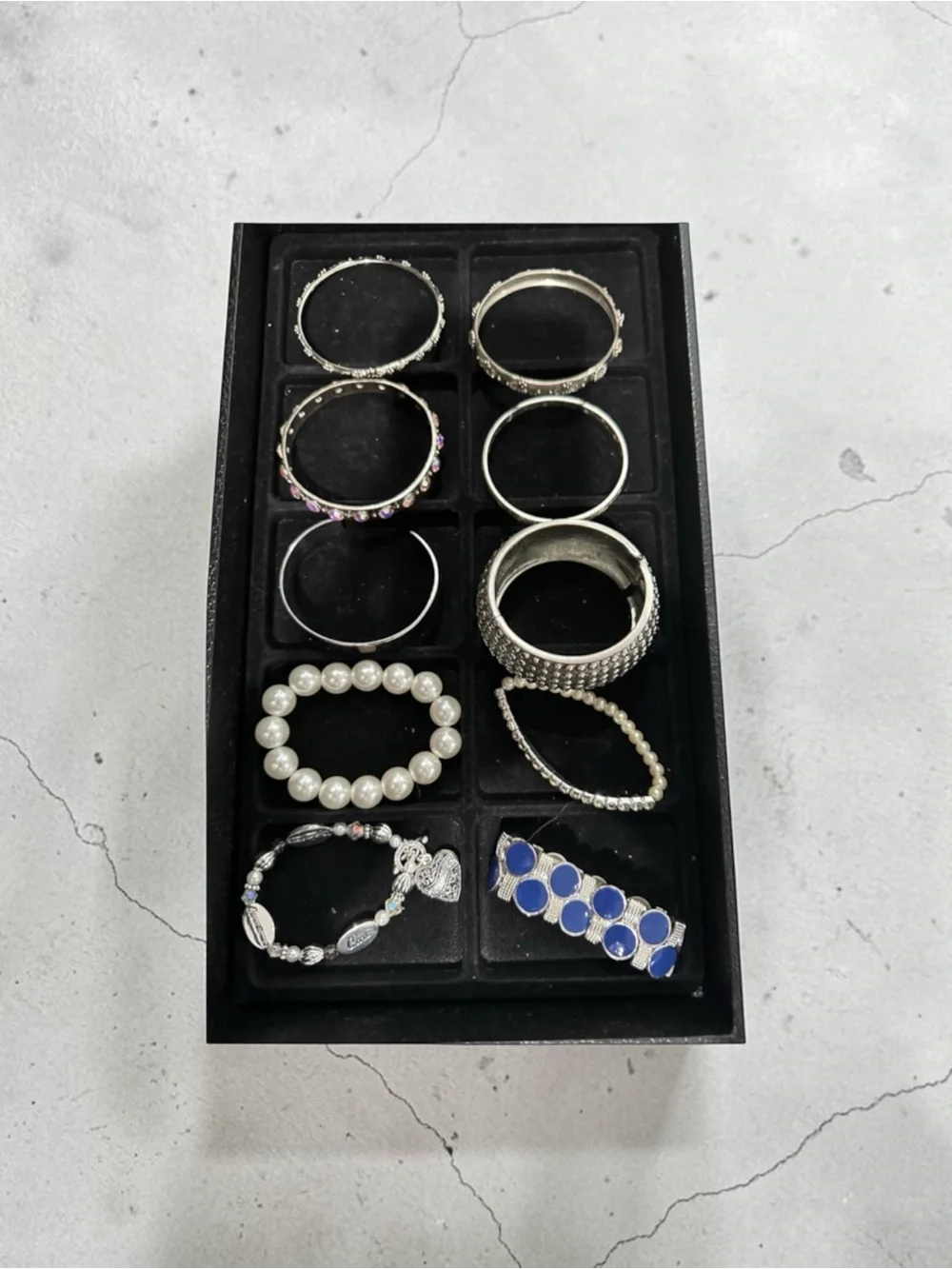 Signature Faith Custom Silver Navy Blue Bracelet Stack Pearl Rhinestone Boho 10p